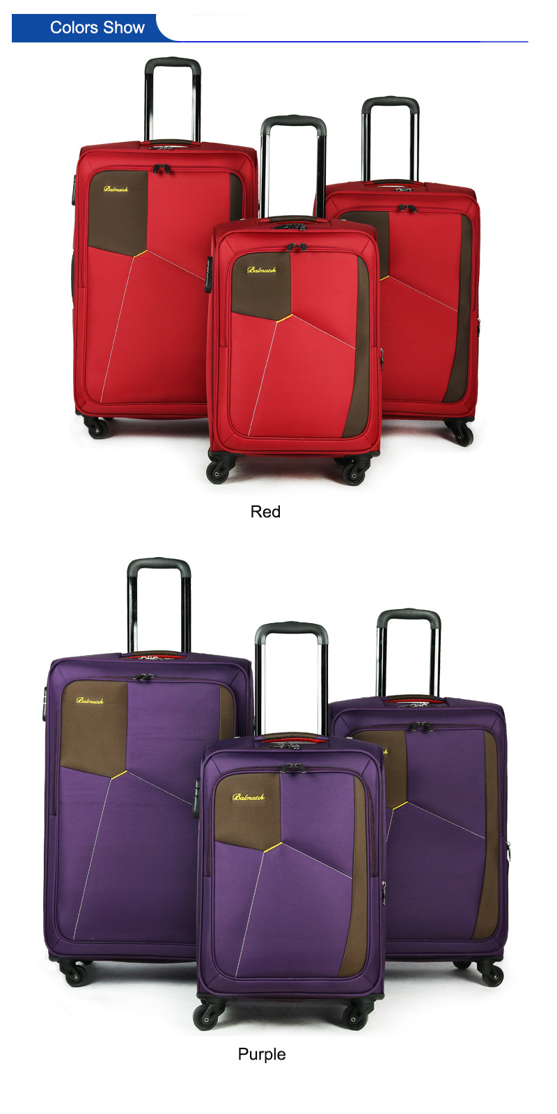 different colors 20-24-28 inch travel luggage